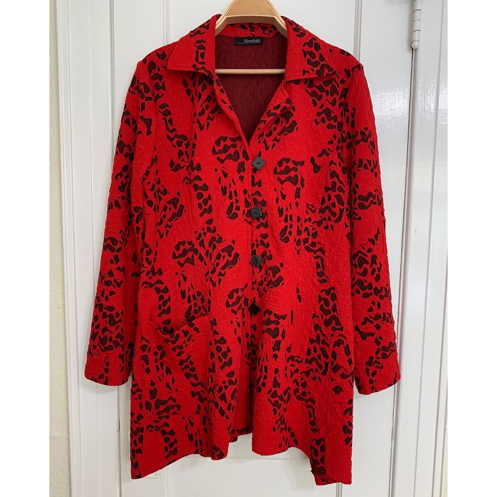 Moonlight Y & S Fashion Design Red Tunic XL Trapeze Jacket Lagenlook Art to Wear - Picture 2 of 16